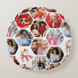 Multi Photo Collage Simple Moderne Hexagon Pattern Rond Kussen