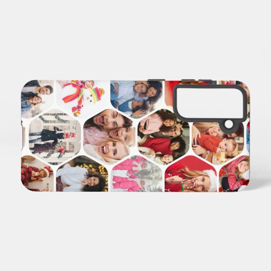 Multi Photo Collage Simple Moderne Hexagon Pattern Samsung Galaxy Hoesje (Achterkant horizontaal)