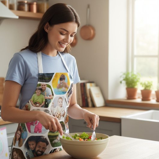 Multi Photo Collage Simple Moderne Hexagon Pattern Schort