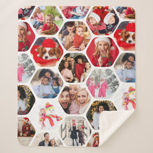 Multi Photo Collage Simple Moderne Hexagon Pattern Sherpa Deken (Voorkant)