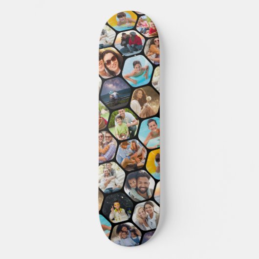 Multi Photo Collage Simple Moderne Hexagon Pattern Skateboard (Voorkant)