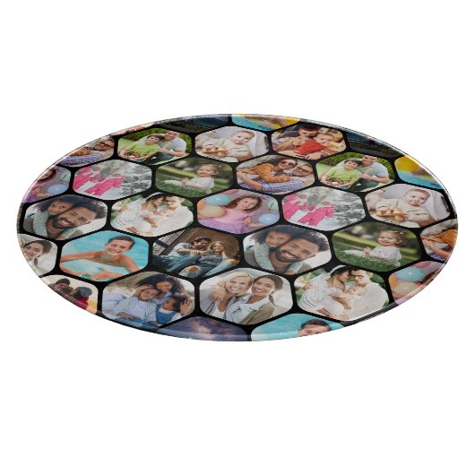 Multi Photo Collage Simple Moderne Hexagon Pattern Snijplank (Hoek)