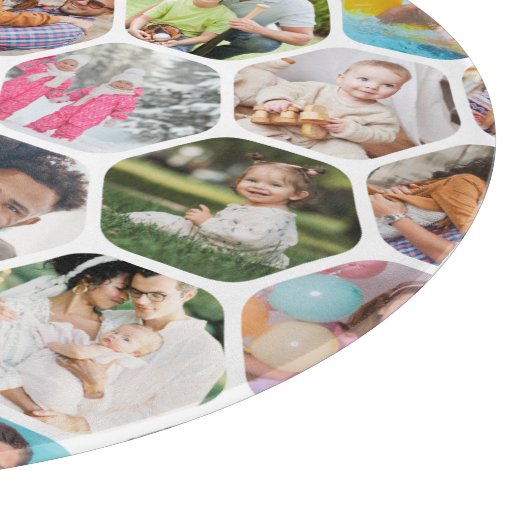 Multi Photo Collage Simple Moderne Hexagon Pattern Snijplank (Hoek)