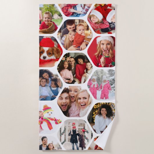 Multi Photo Collage Simple Moderne Hexagon Pattern Strandlaken (Voorkant)