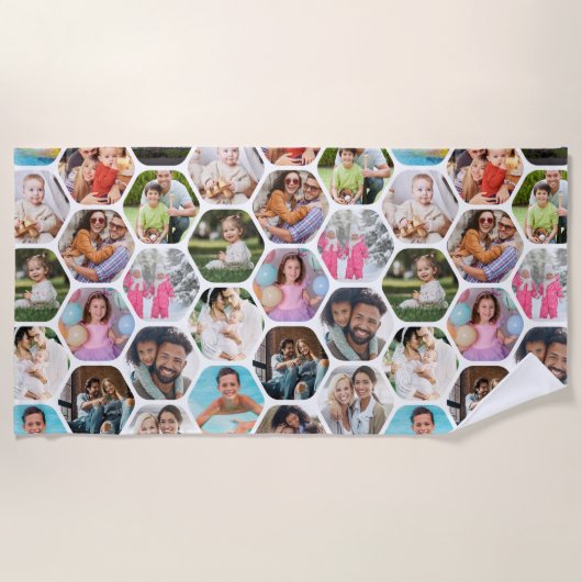 Multi Photo Collage Simple Moderne Hexagon Pattern Strandlaken (Voorkant)
