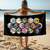 Multi Photo Collage Simple Moderne Hexagon Pattern Strandlaken