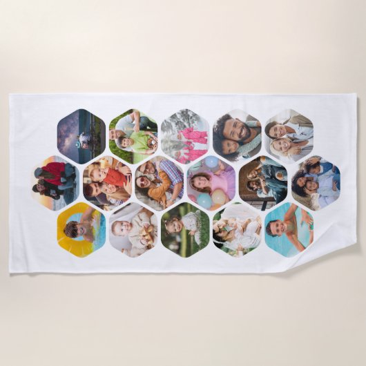 Multi Photo Collage Simple Moderne Hexagon Pattern Strandlaken (Voorkant)