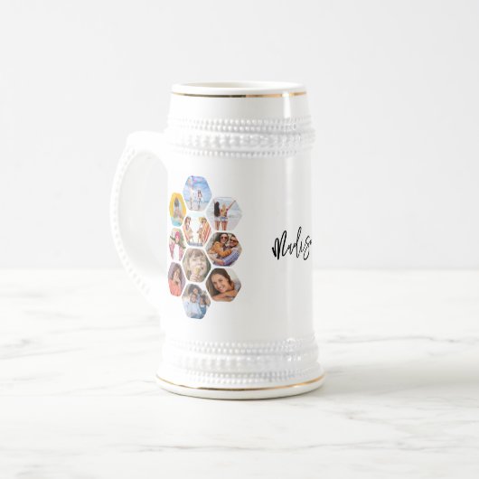Multi Photo Collage Simple Moderne Personalized Bierpul (Voorkant links)
