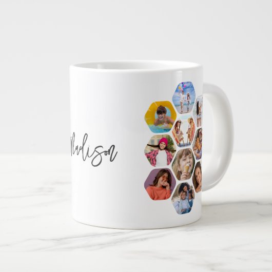 Multi Photo Collage Simple Moderne Personalized Extra Grote Beker (Voorkant rechts)