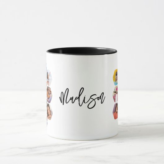 Multi Photo Collage Simple Moderne Personalized Mok (Midden)