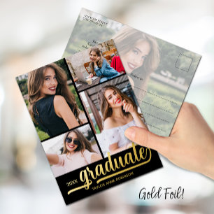 Multi Photo Graduation Party Folie Uitnodiging Briefkaart