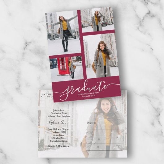 Multi Photo Maroon Afstudeerfeest Briefkaart