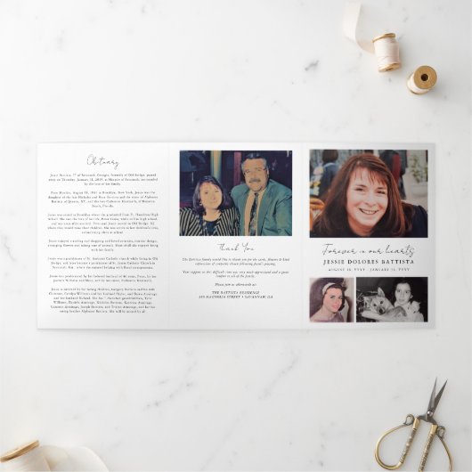 Multi Photo Memorial Sympathy Funeral Programme Drieluik Programma (Buitenkant)