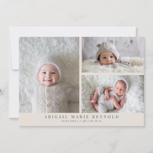 Multi Photo Minimalist Cream Geboorteaankondiging Aankondiging (Voorkant)
