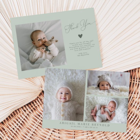 Multi Photo Minimalist Groene Geboorteaankondiging Aankondiging