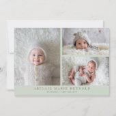 Multi Photo Minimalist Groene Geboorteaankondiging Aankondiging (Voorkant)