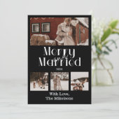 Multi Photo Minimalist Vrolijk en getrouwd Feestdagenkaart (Staand voorkant)