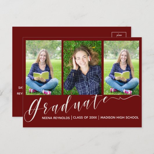Multi Photo Red 2024 Graduation Faire-part (Devant / Derrière)