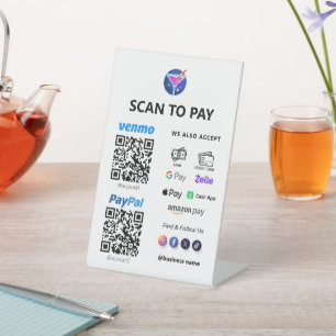 Multi QR Code Betaling   White Scan om te betalen Reclamebord Met Voetstuk