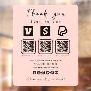 Multi QR Code Paypal Venmo Cash App Modern Roze Raamsticker