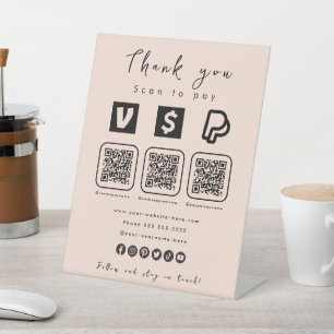 Multi QR Code Paypal Venmo Cash App Zachte Peach Reclamebord Met Voetstuk