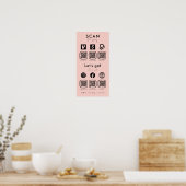 Multi QR Code Scan te betalen Social Media Blush R Poster (Keuken)