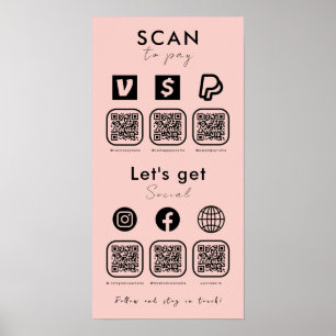 Multi QR Code Scan te betalen Social Media Blush R Poster