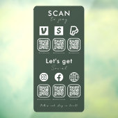 Multi QR Code Scan te betalen Social Media Donker Raamsticker (Vel 3)