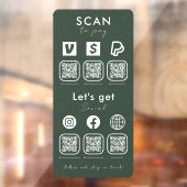 Multi QR Code Scan te betalen Social Media Donker Raamsticker (Vel 2)