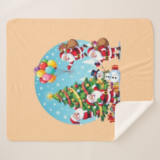 **“Multi-Santa Christmas Fun – 3D Cartoon Transpar Sherpa Deken (Voorkant (horizontaal))