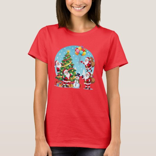**“Multi-Santa Christmas Fun – 3D Cartoon Transpar T-shirt (Voorkant)