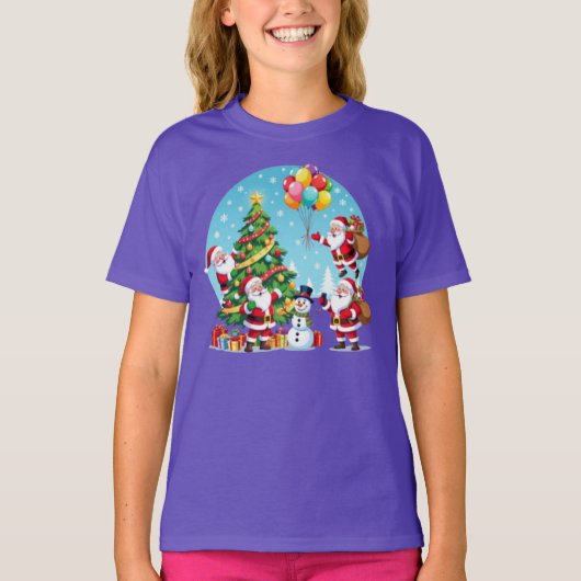 **“Multi-Santa Christmas Fun – 3D Cartoon Transpar T-shirt (Voorkant)