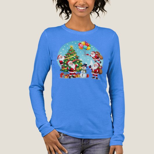 **“Multi-Santa Christmas Fun – 3D Cartoon Transpar Tri-Blend Shirt (Voorkant)