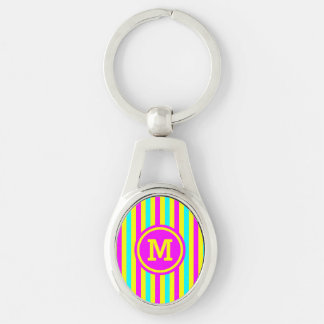 Multi Streep Geel Monogram Sleutelhanger