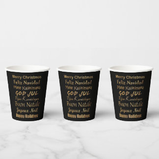 Multi-Taal Gouden Glitter Kerst Groeten Papieren Bekers