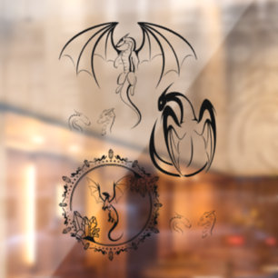 Multi zwart-wit Bold Dragon Contouren Raamsticker
