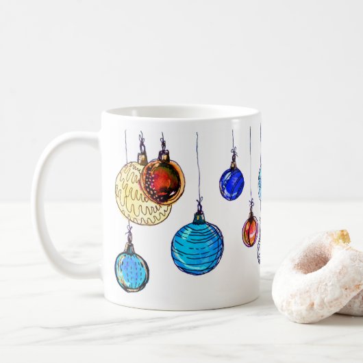 Multicolleur kerstballen koffiemok (Met donut)