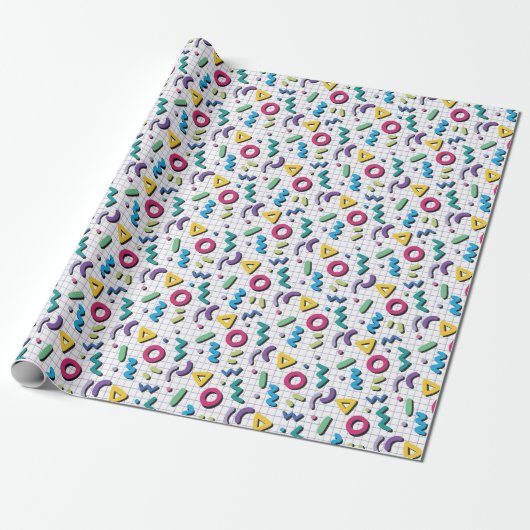 Multicolor 80s Memphis Pattern Cadeaupapier (Uitgerold)