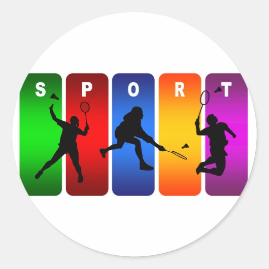Multicolor Badminton Emblem Ronde Sticker (Voorkant)