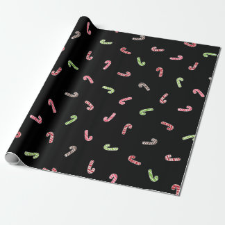 Multicolor Candy Cane Pattern Black Cadeaupapier