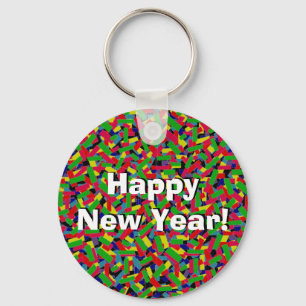 Multicolor Confetti "Gelukkig Nieuwjaar!" Sleutelhanger