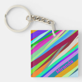 Multicolor diagonaal lijnpatroon sleutelhanger