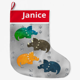 Multicolor dinosaurussen afspelen op zilver grote kerstsok