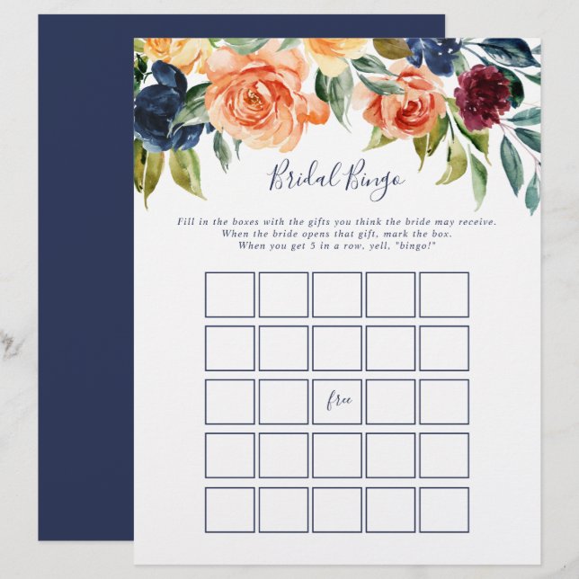 Multicolor Elegant Floral Bingo Game (Voorkant / Achterkant)