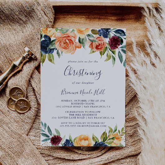 Multicolor Elégant Floral Christening Invitation