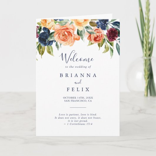 Multicolor Elégant Floral Folded Wedding Programme (Devant)