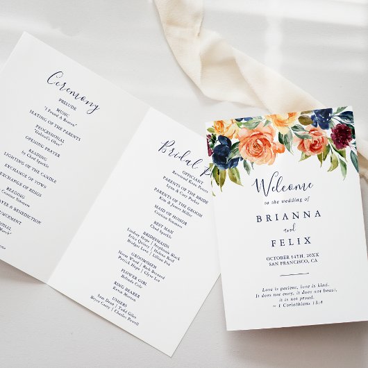 Multicolor Elégant Floral Folded Wedding Programme