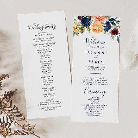 Multicolor Elegant Floral Wedding Programme