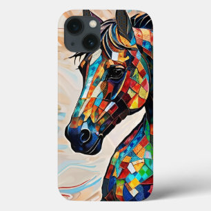 Multicolor Glas in lood Mozaïek Paard 15 iPhone 13 Hoesje