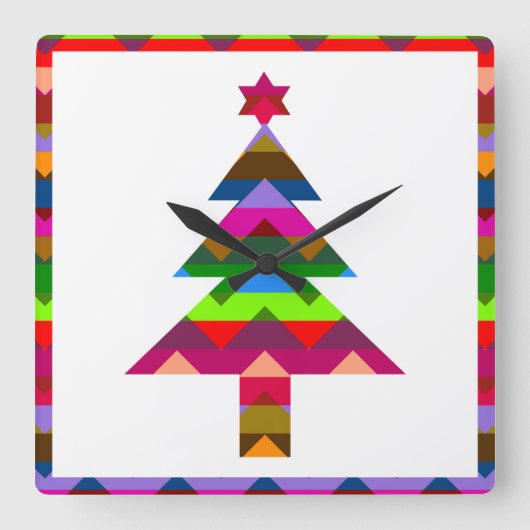 Multicolor kerstbomen #2 vierkante klok (Voorkant)